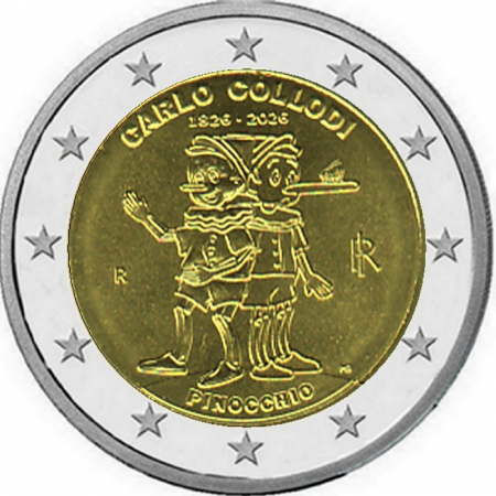 2 € Italien - 2026 - 200. Geburtstag von Carlo Collodi - Pinocchio