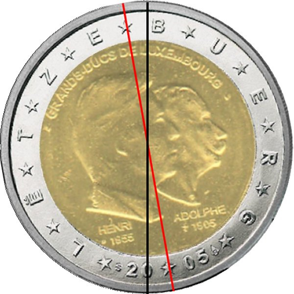 Luxemburg - 2005 - 2 € Henri und Adolphe - 350° Stempeldrehung